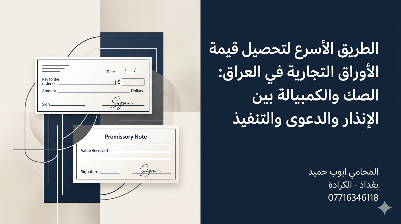 أسرع طريقة لتحصيل قيمة الصك والكمبيالة في العراق بين الإنذار والدعوى والتنفيذ
